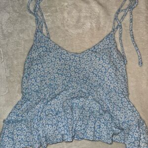 SO Blue and White Tie Front Peplum Camisole